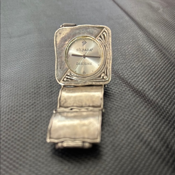 Silpada Retired Sterling 925 Hammered Square Panel Bracelet Watch